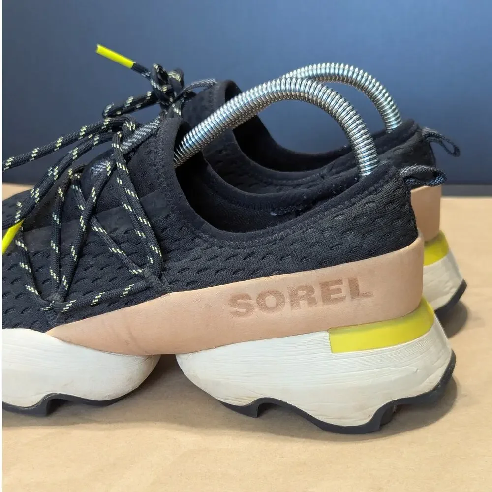 Sorel Kinetic Impact Sneakers Lace Up Black Neon Yellow Womens 9 NL4073 Workout